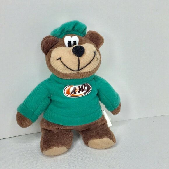 A&W Root Beer 7" Brown Bear Plush Green Sweater Hat Stuffed Animal Plushie - Picture 2 of 7